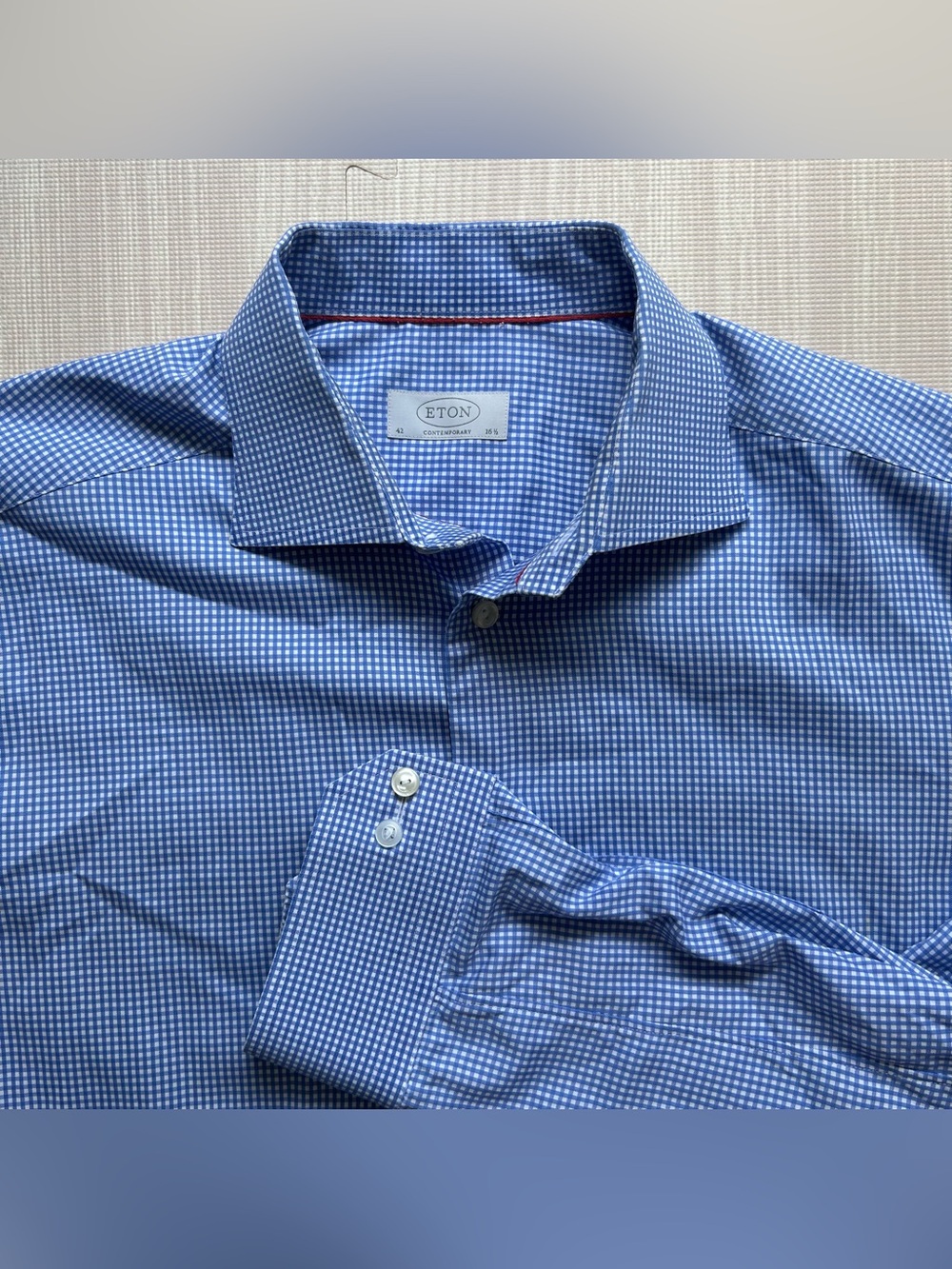 Eton Contemporary Men's Blue Plaid Long Sleeve Dress Shirt. Size 42, Neck 16.5